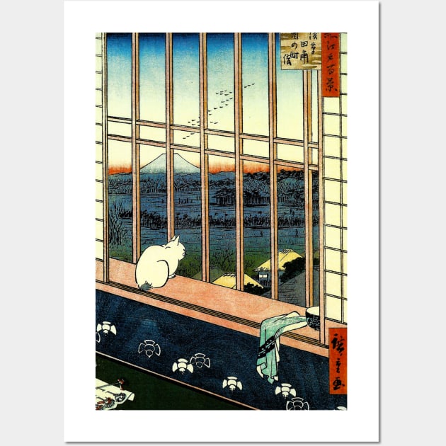 Cat Neko looking at Mount Fuji Japanese art Wall Art by geekmethat